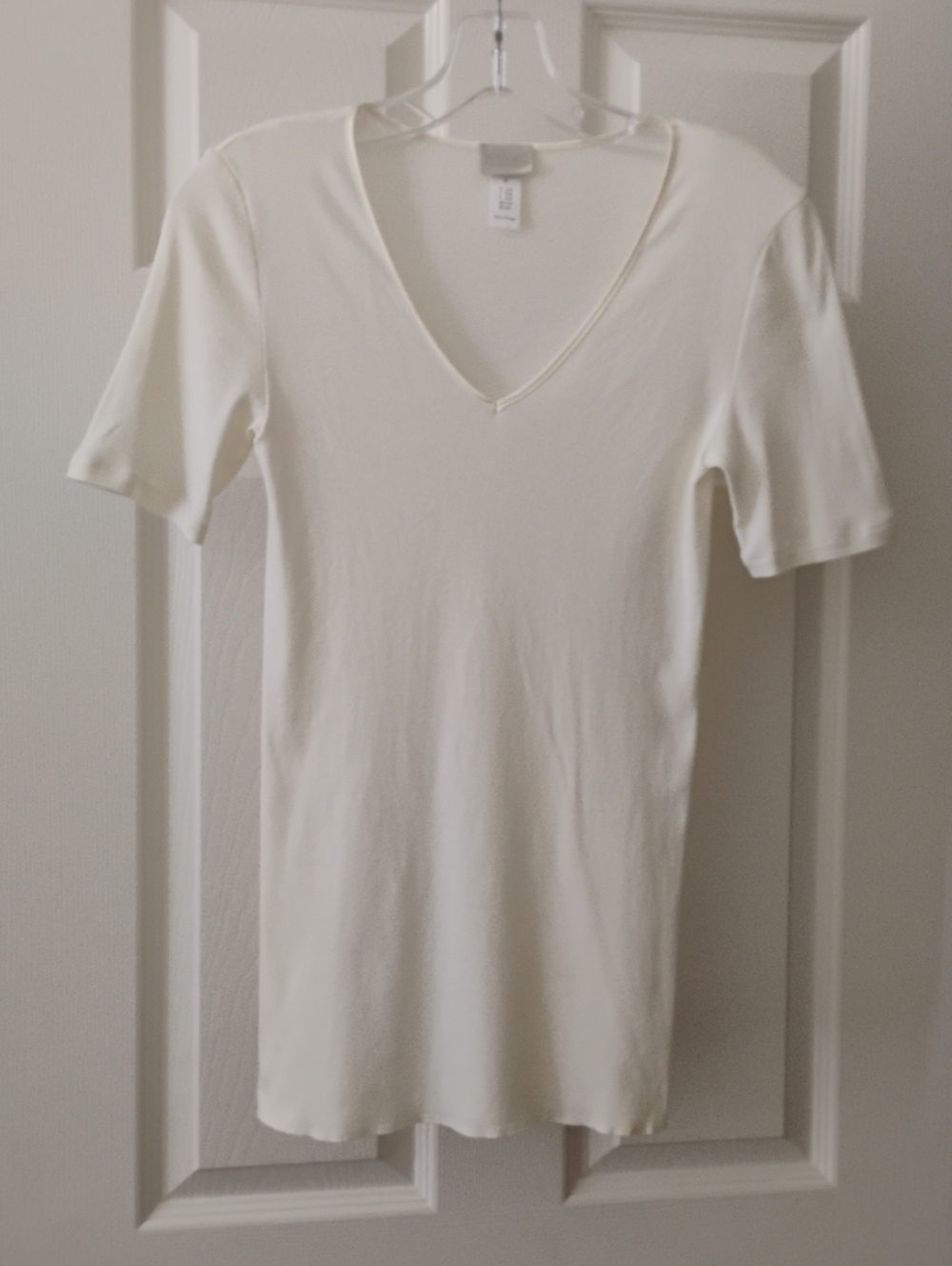 Hanro Ivory V-Neck Short Sleeve T-shirt Size Medium
